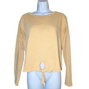 Love, Fire Solid Mustard Long Sleeve Knotted Waist Front Tie Top Tee Shirt M